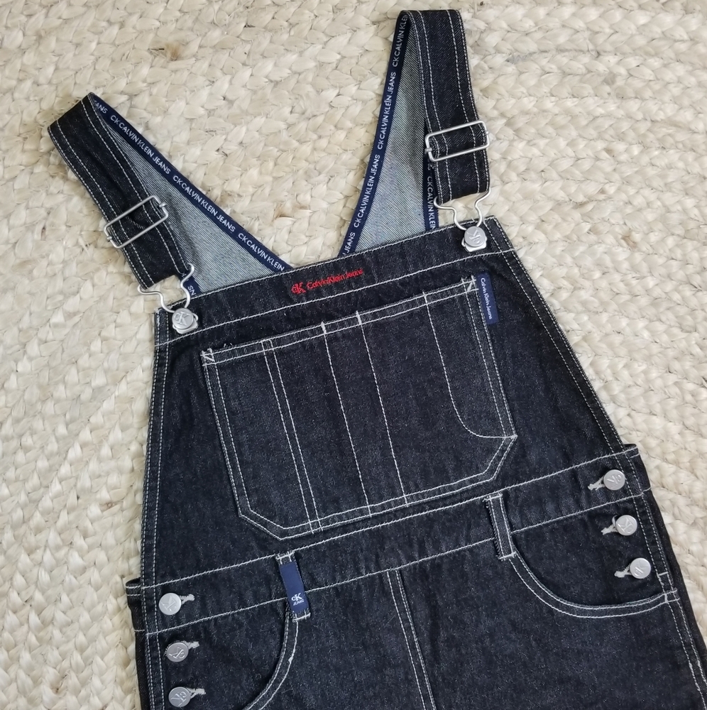 VTG 90s Calvin Klein Denim Overall Dress - Picture 4 of 16